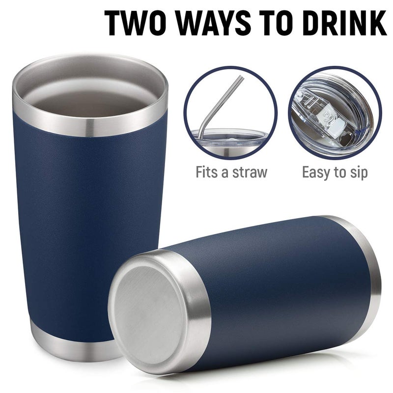 COMOOO 20oz/8Pack Double Wall Vacuum Insulated Coffee Travel Mug Stainless Steel Tumbler Bulk with Lid and Straw Durable Powder Coated Insulated Coffee Cup for Cold & Hot Drinks, Navy, 8 Pack - Image 5